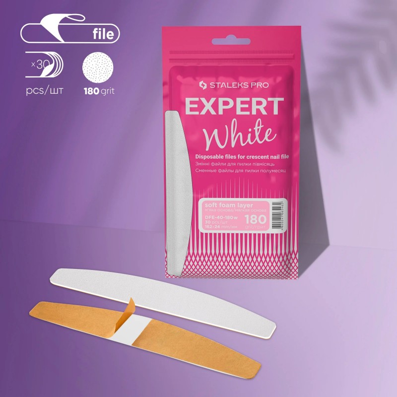 Limas Desechables Blancas Para Uñas De Media Luna (Base Blanda) EXPERT 40 (30 Uds. 180 grit