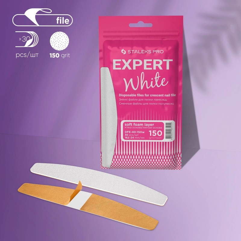 Limas Desechables Blancas Para Uñas De Media Luna (Base Blanda) EXPERT 40 (30 Uds. 150 grit