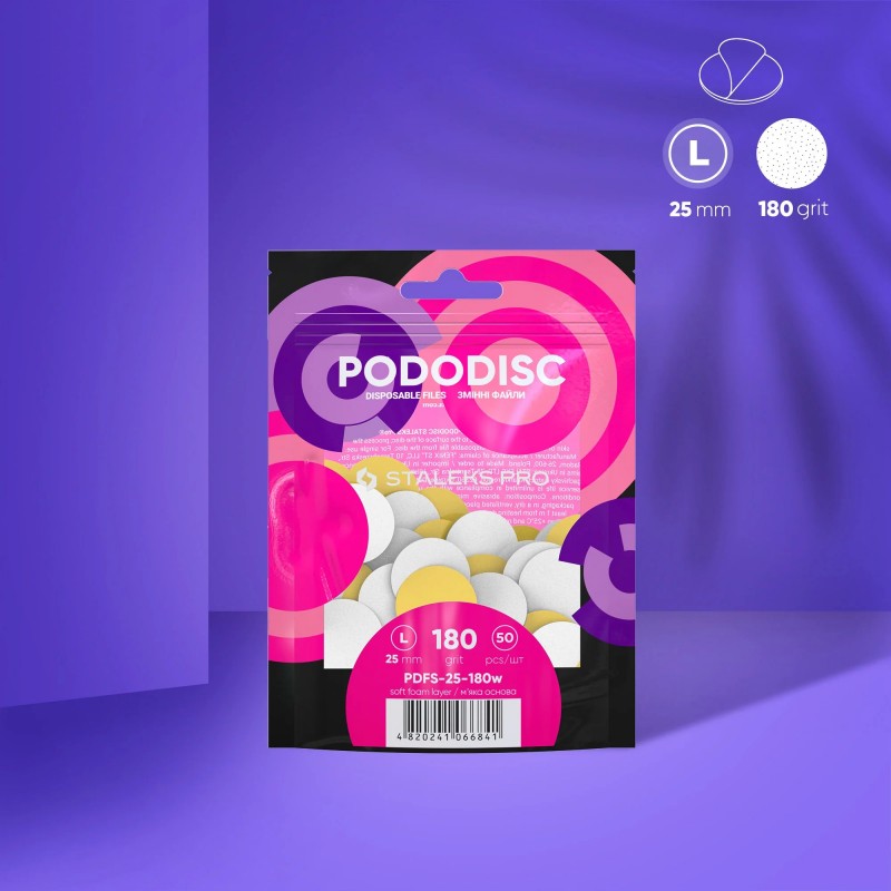 Archivos Desechables Blancos Con Una Capa De Espuma Suave Para El Disco De Pedicura PODODISC STALEKS PRO L (50 U) 180 grit